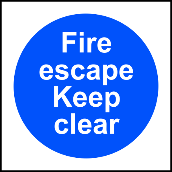 ASEC Fire Escape Keep Clear Sign 100mm x 100mm x 100mm - Blue & White
