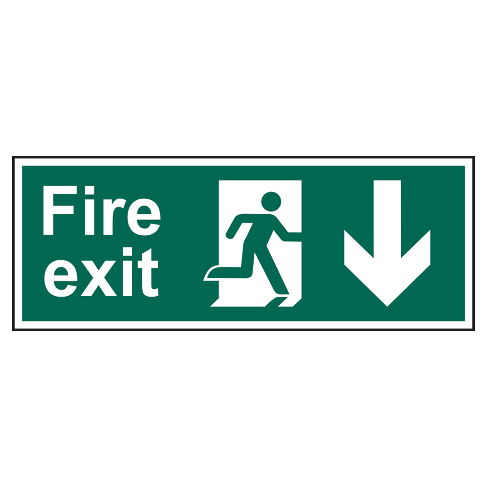 ASEC Fire Exit Arrow Direction Sign 400mm x 150mm Down - Green & White