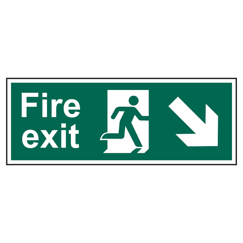ASEC Fire Exit Arrow Direction Sign 400mm x 150mm Down/Right - Green & White
