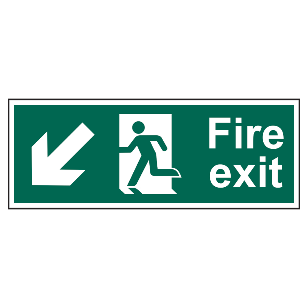 ASEC Fire Exit Arrow Direction Sign 400mm x 150mm Down/Left - Green & White