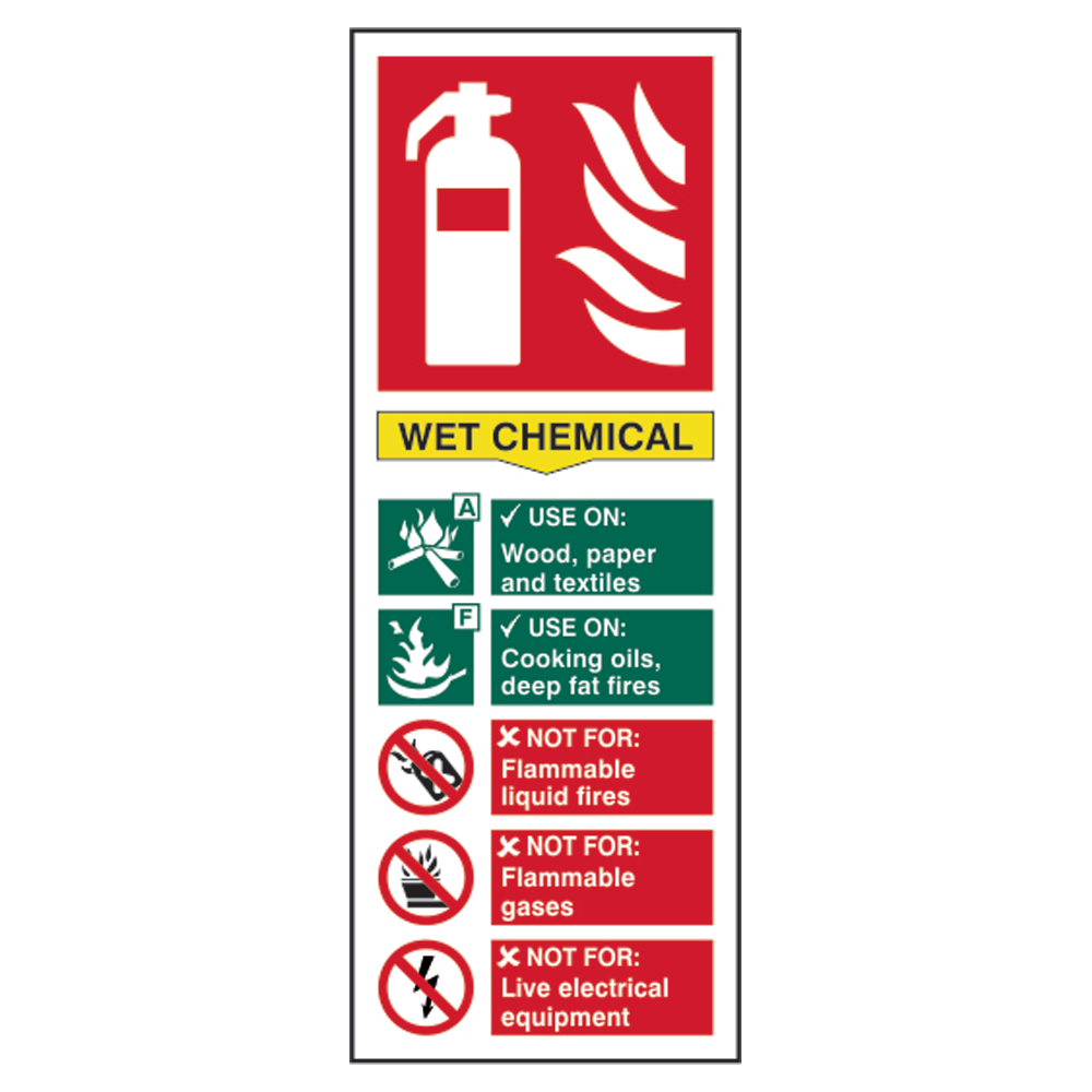 ASEC Fire Extinguisher Signs 82mm x 202mm Wet Chemical
