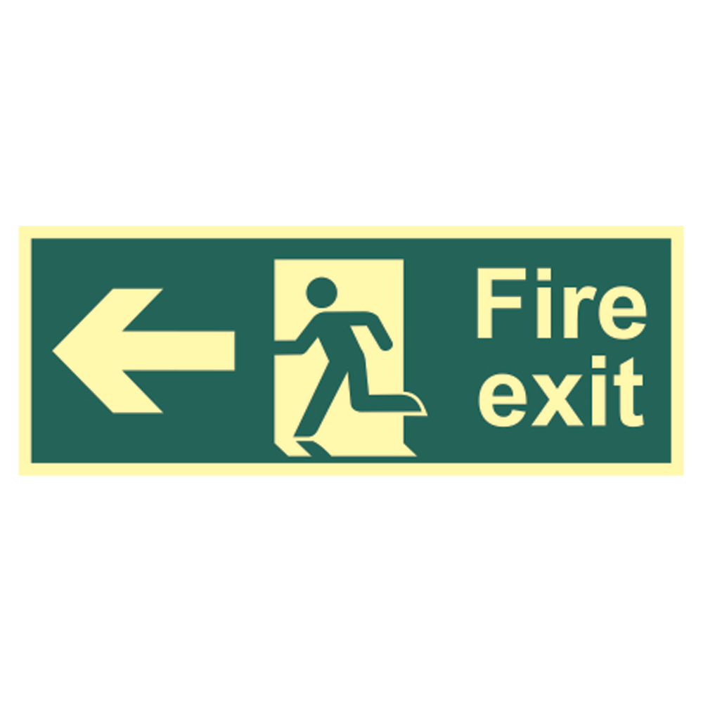 ASEC Photoluminescent Fire Exit Arrow Direction Sign 400mm x 150mm Left - Green & White - Photoluminescent