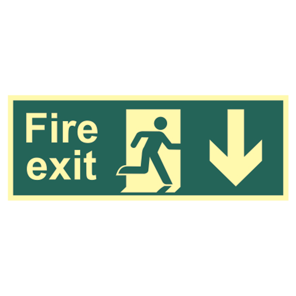 ASEC Photoluminescent Fire Exit Arrow Direction Sign 400mm x 150mm Down - Green & White - Photoluminescent
