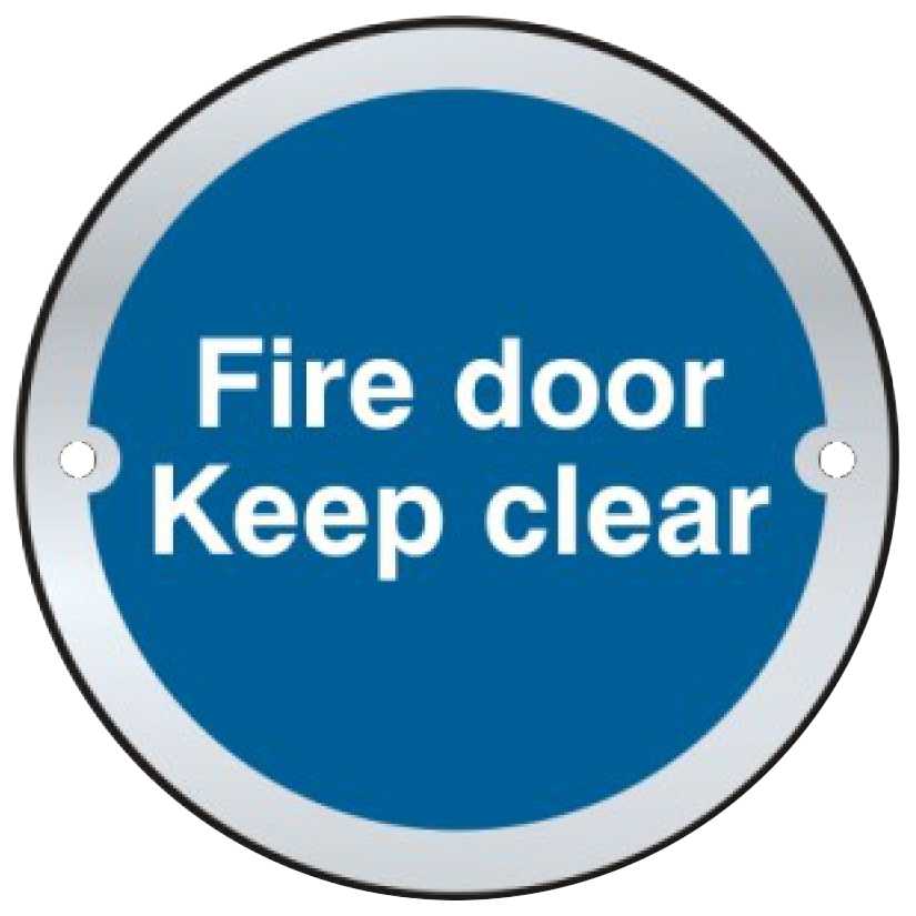 ASEC Fire door Keep clear Sign 75mm Satin Anodised Aluminium - Blue & White