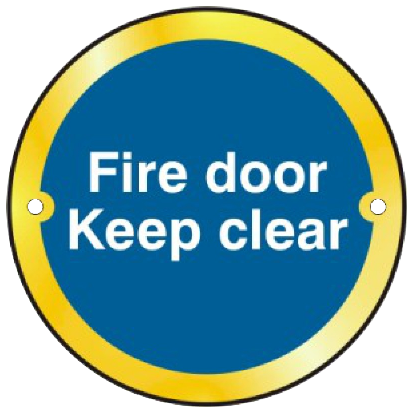 ASEC Fire door Keep clear Sign 75mm Polished Brass - Blue & White