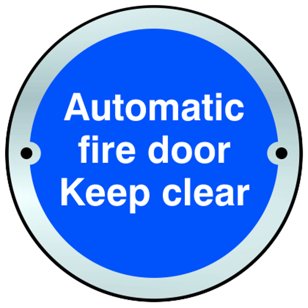 ASEC Sign Automatic Fire Door Keep Clear 75mm Satin Anodised Aluminium - Blue & White
