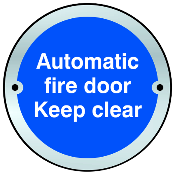 ASEC Sign Automatic Fire Door Keep Clear 75mm Stainless Steel - Blue & White