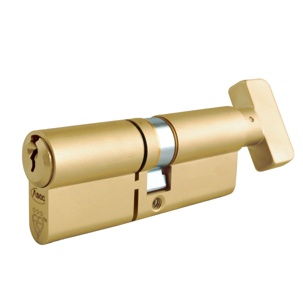 ASEC Kite Elite 3 Star Snap Resistant Euro Key & Turn Cylinder 90mm 45Ext/T45 40/10/40T Keyed To Differ Pro - Satin Brass