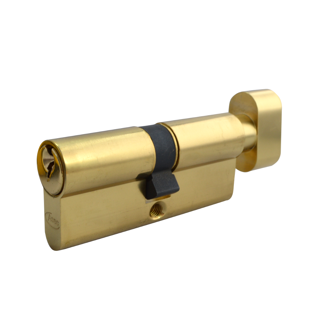ASEC 5-Pin Euro Key & Turn Cylinder 70mm 35/T35 30/10/T30 Keyed To Differ - Polished Brass