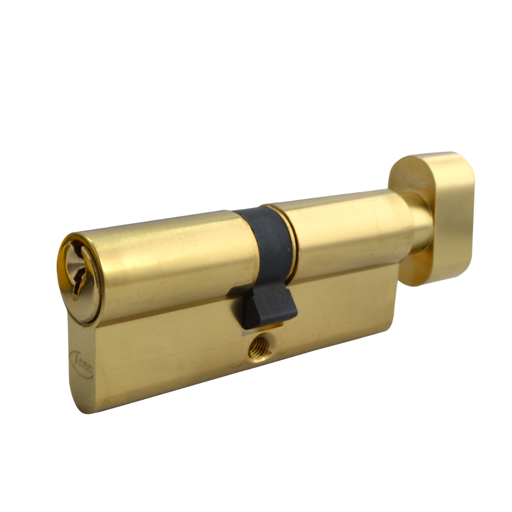 ASEC 5-Pin Euro Key & Turn Cylinder 80mm 40/T40 35/10/T35 Keyed To Differ - Polished Brass