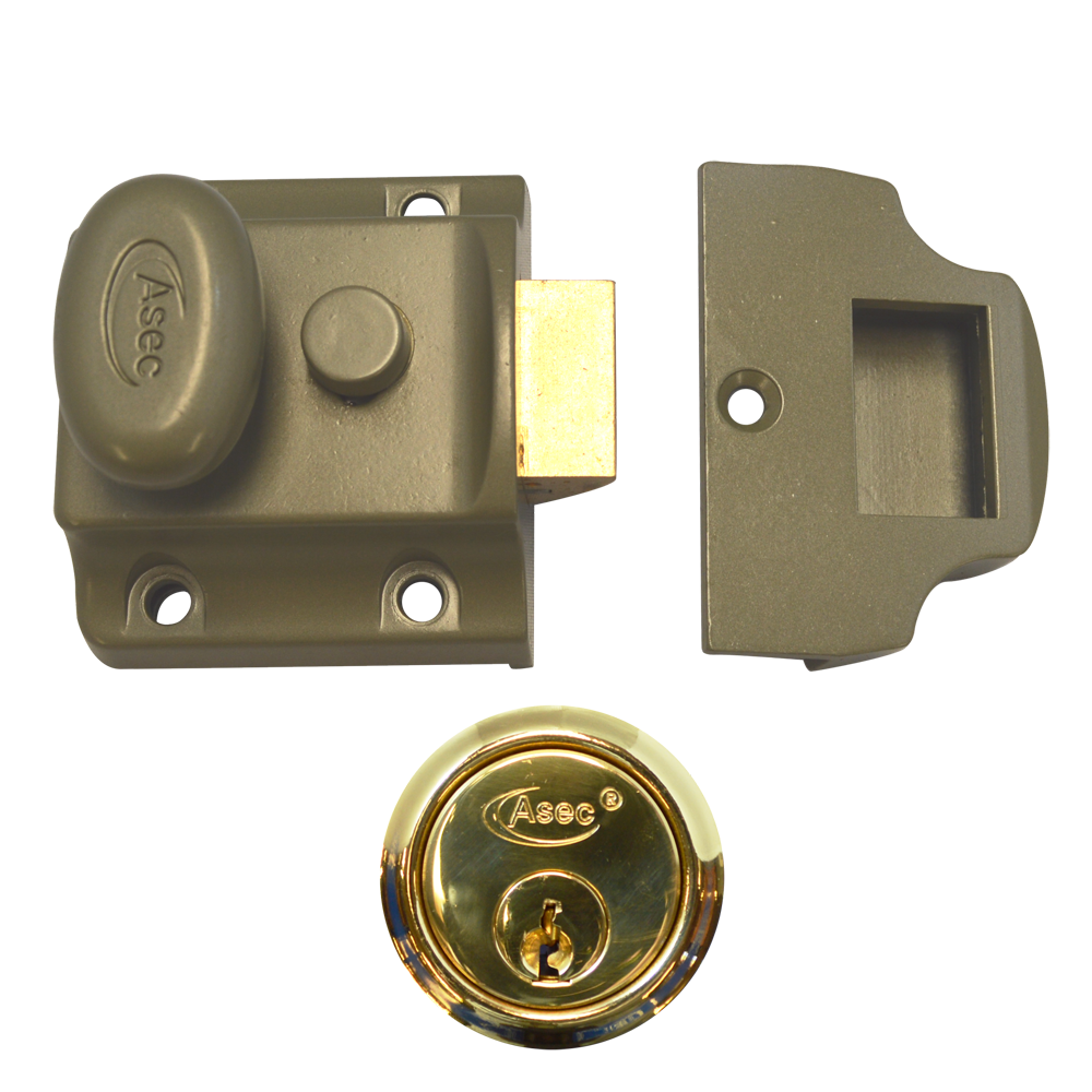 ASEC Traditional Non-Deadlocking Nightlatch 40mm GRN with Cylinder - Polished Brass
