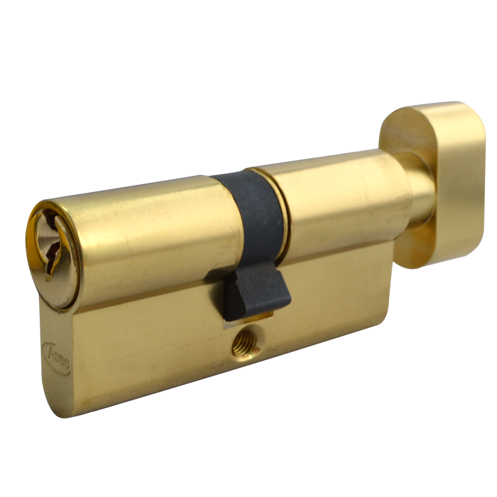 ASEC 5-Pin Euro Key & Turn Cylinder 60mm 30/T30 25/10/T25 Keyed To Differ - Polished Brass