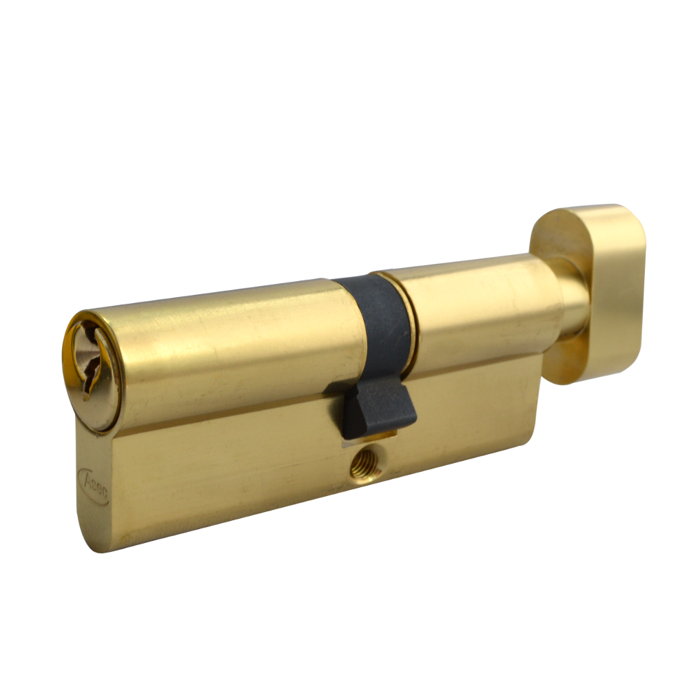 ASEC 5-Pin Euro Key & Turn Cylinder 90mm 55/T35 50/10/T30 Keyed To Differ - Polished Brass