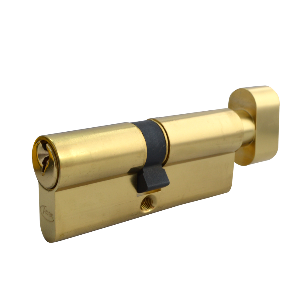 ASEC 5-Pin Euro Key & Turn Cylinder 80mm 35/T45 30/10/T40 Keyed To Differ - Polished Brass