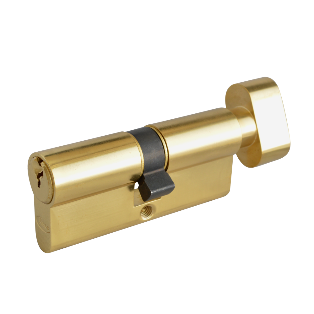 ASEC 6-Pin Euro Key & Turn Cylinder 70mm 35/T35 30/10/T30 Keyed To Differ - Polished Brass