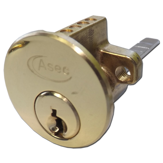 ASEC 6-Pin Rim Cylinder Keyed To Differ - Polished Brass