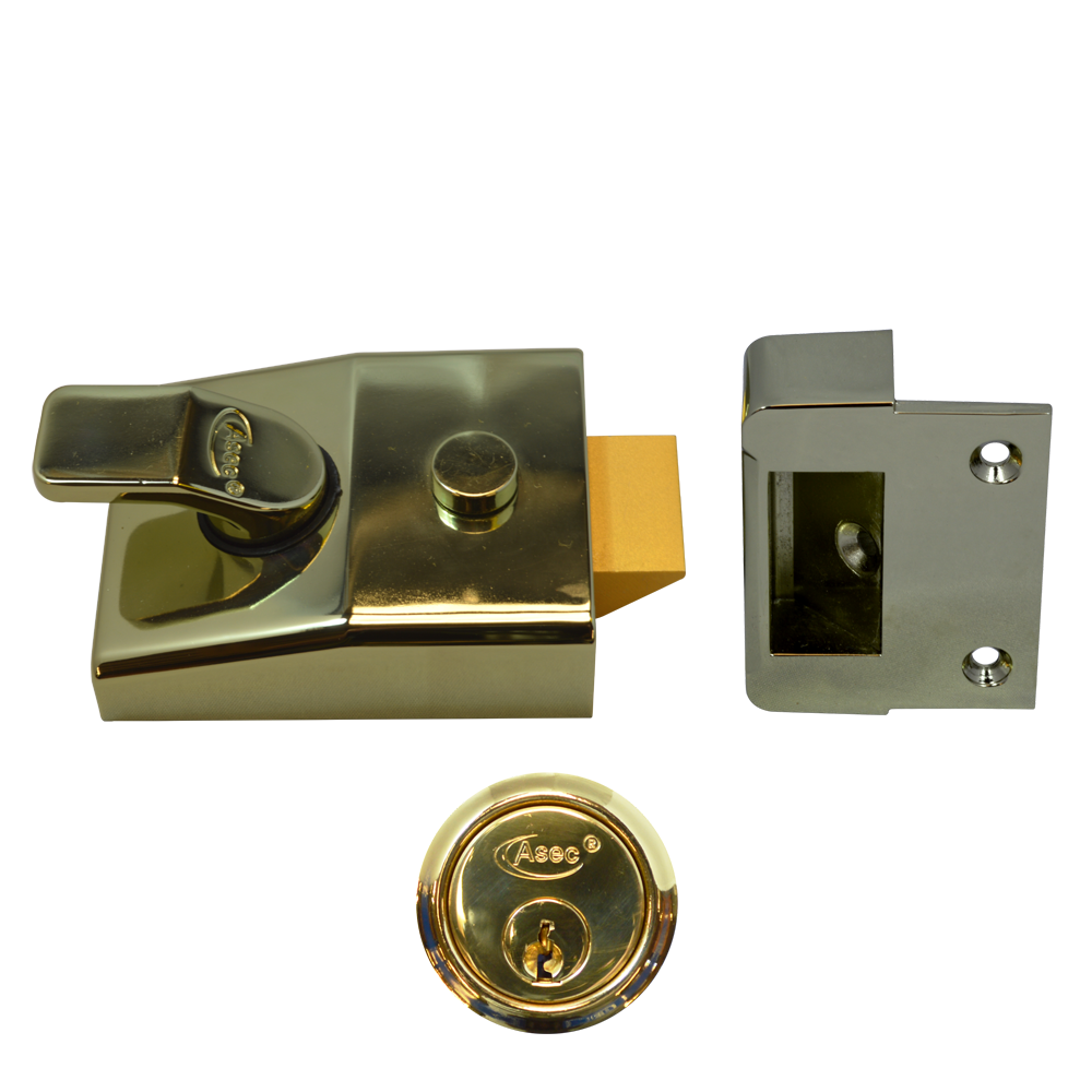 ASEC AS15 & AS19 Deadlocking Nightlatch 60mm - Brasslux Case & Polished Brass Cylinder