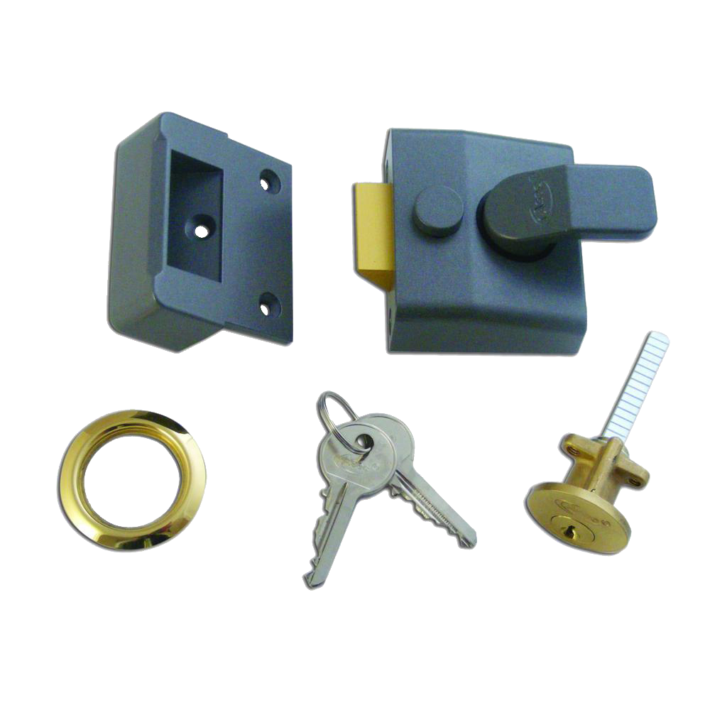 ASEC AS14 & AS18 Non-Deadlocking Nightlatch 40mm Case Cyl - Dull Metal Grey Case & Polished Brass Cylinder