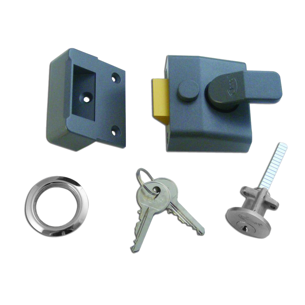 ASEC AS14 & AS18 Non-Deadlocking Nightlatch 40mm Case Cyl - Dull Metal Grey Case & Satin Chrome Cylinder