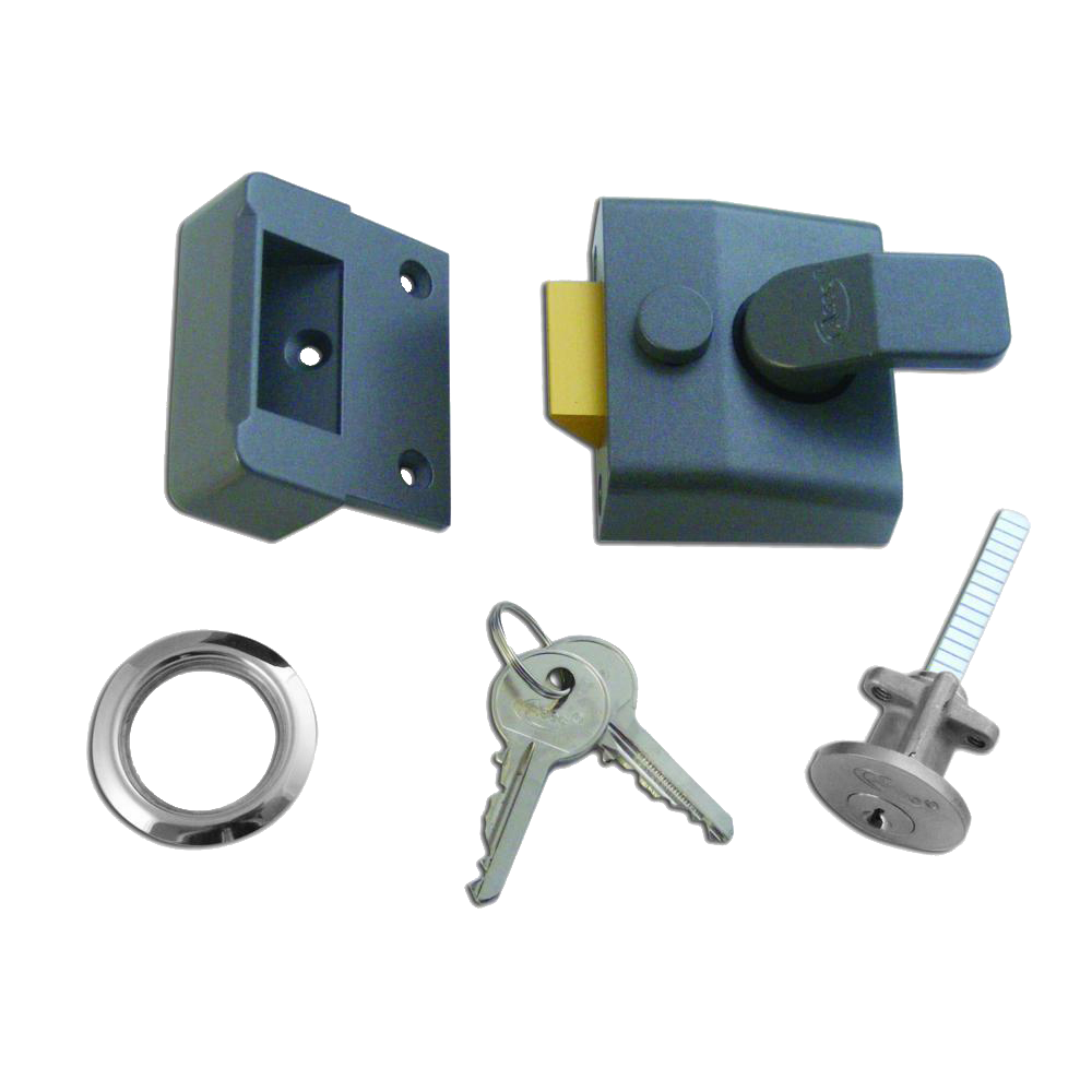 ASEC AS14 & AS18 Non-Deadlocking Nightlatch 40mm Case Cyl Pro - Dull Metal Grey Case & Satin Chrome Cylinder