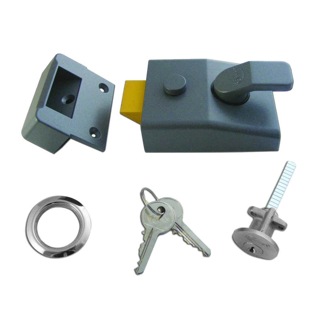 ASEC AS14 & AS18 Non-Deadlocking Nightlatch 60mm Case Cyl Pro - Dull Metal Grey Case & Satin Chrome Cylinder