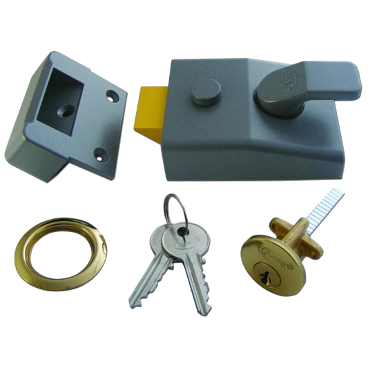 ASEC AS17 Non-Deadlocking Nightlatch 60mm Case Cyl - Dull Metal Grey Case & Polished Brass Cylinder