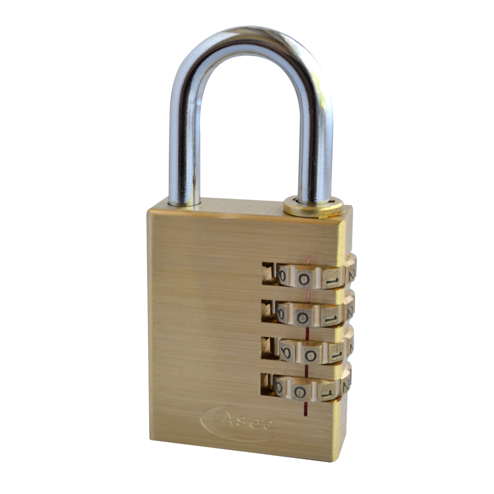 ASEC Brass Open Shackle Combination Padlock 40mm 4 Wheel Pro - Brass