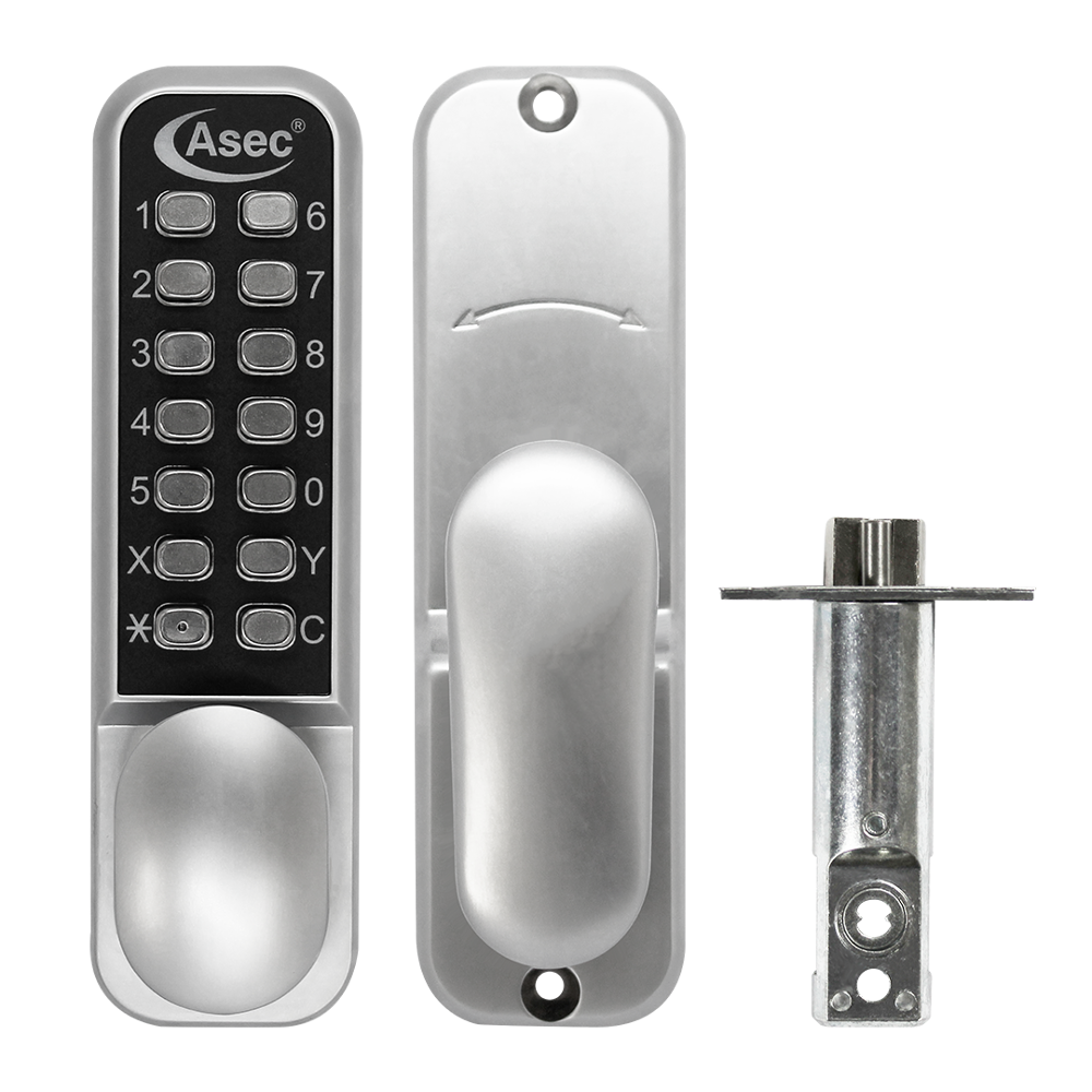 ASEC AS3300 Series Oval Knob Operated Easy Code Change Digital Lock With Optional Holdback & 60mm Latch AS3301 Satin Chrome - Stainless Steel PVD