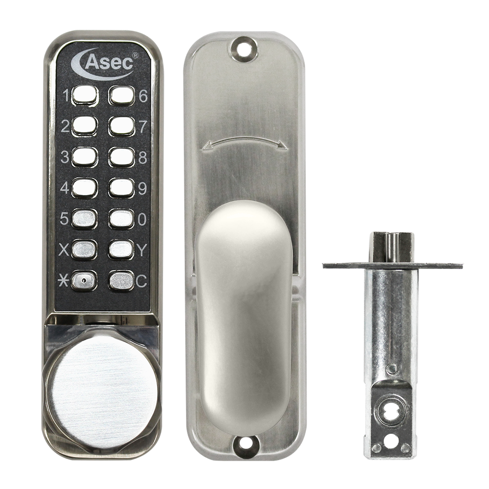 ASEC AS3300 Series Round Knob Operated Easy Code Change Digital Lock With Optional Holdback & 60mm Latch AS3302 - Stainless Steel PVD