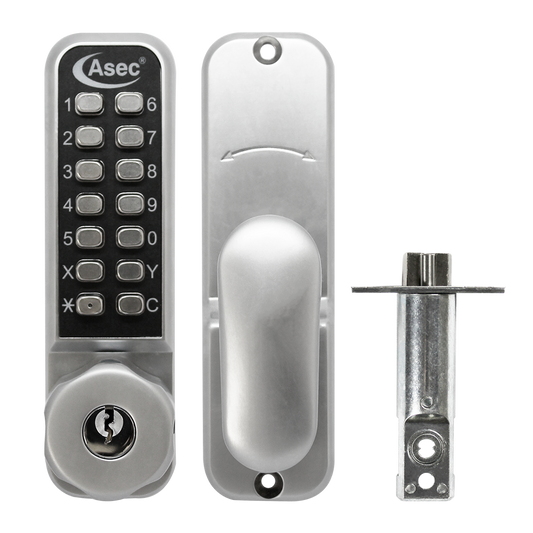 ASEC AS3300 Series Easy Code Change Digital Lock With Key Override Optional Holdback & 60mm Latch AS3303 60mm Latch - Satin Chrome
