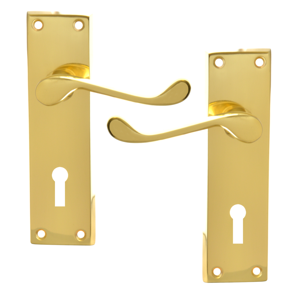ASEC Victorian Scroll Plate Mounted Lever Furniture Lever Lock Pro - Polished Brass