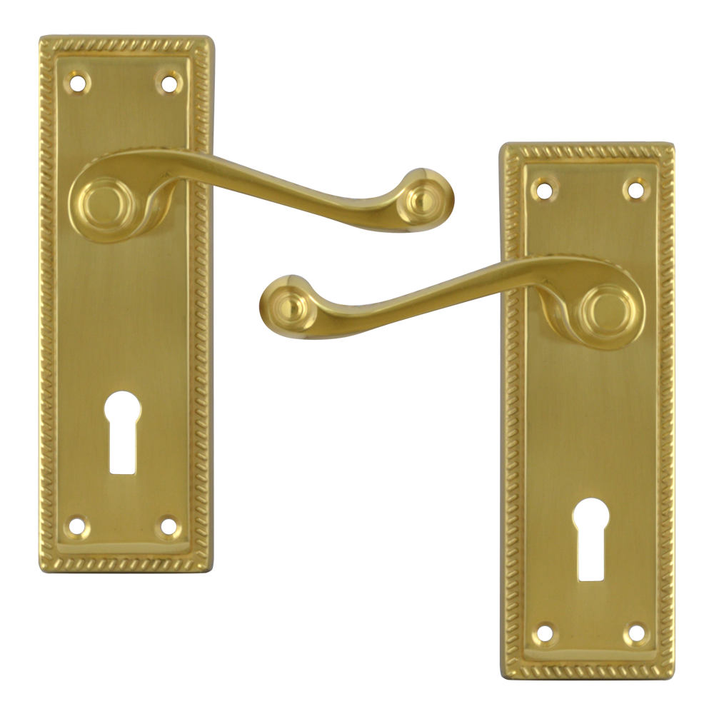 ASEC Georgian Plate Mounted Lever Furniture Lever Lock Pro - Polished Brass