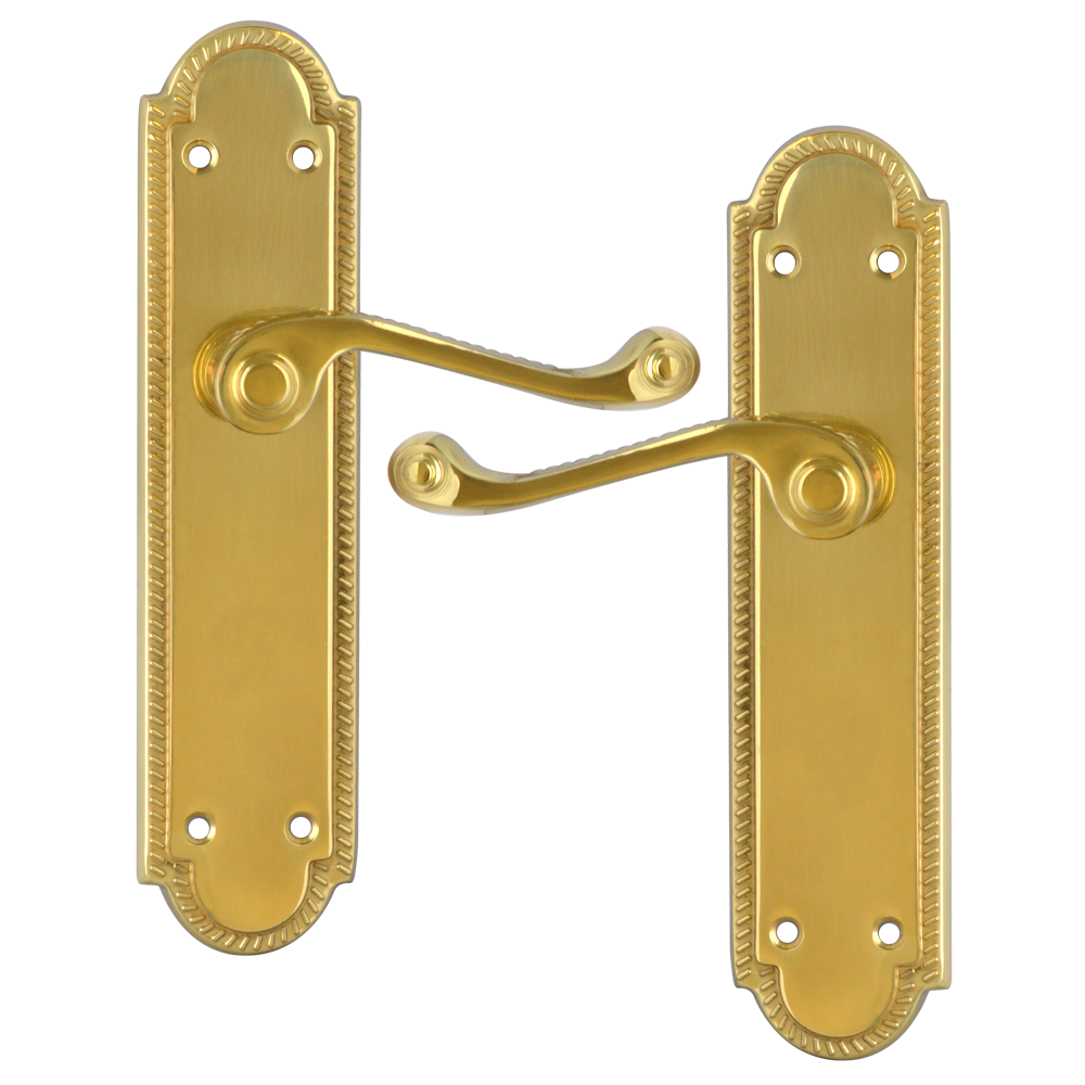 ASEC Georgian Shaped Plate Mounted Lever Furniture Lever Latch - Polished Brass