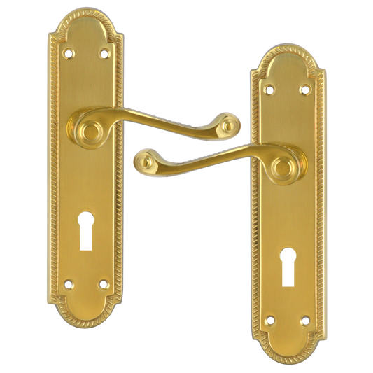ASEC Georgian Shaped Plate Mounted Lever Furniture Lever Lock - Polished Brass