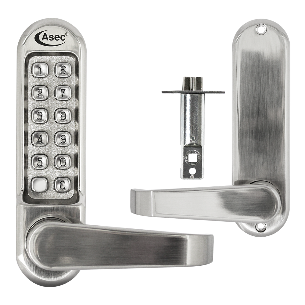 ASEC AS4300 Series Lever Operated Digital Lock With Clutched Handle & 60mm Latch AS4301 - Stainless Steel