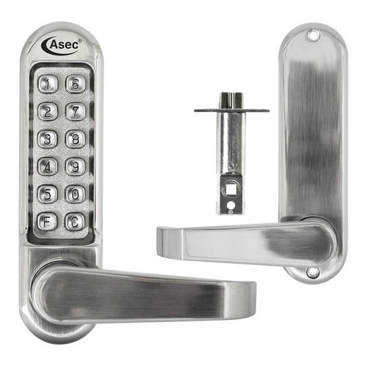 ASEC AS4300 Series Lever Operated Digital Lock With Clutched Handle & 60mm Latch AS4302 Free Passage - Stainless Steel