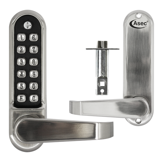 ASEC AS4300 Series Lever Operated Easy Code Change Digital Lock With Optional Free Passage & 60mm Latch AS4303 - Stainless Steel