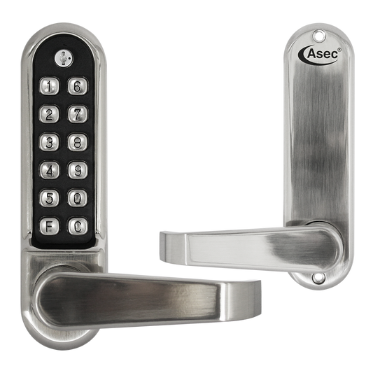 ASEC AS4300 Series Lever Operated Easy Code Change Digital Lock With Optional Free Passage No Latch AS4306 - Stainless Steel