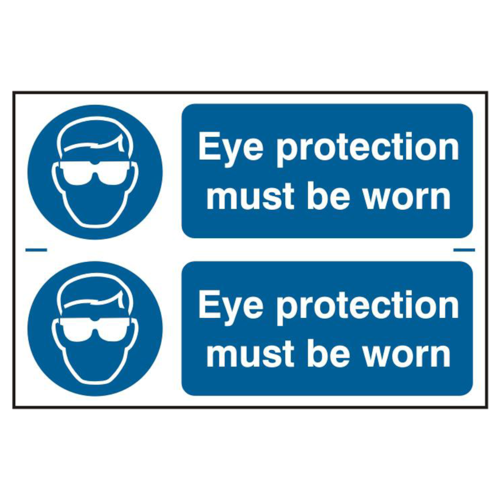 ASEC Eye Protection Must Be Worn 300mm x 100mm PVC Self Adhesive Sign 2 Per Sheet - Blue & White