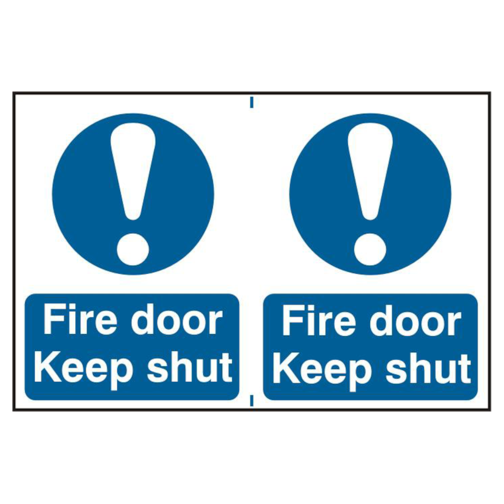 ASEC Fire Door Keep Shut 200mm x 300mm PVC Self Adhesive Sign 2 Per Sheet - Blue & White