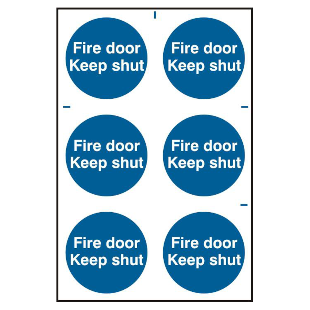 ASEC Fire Door Keep Shut 200mm x 300mm PVC Self Adhesive Sign 6 Per Sheet - Blue & White