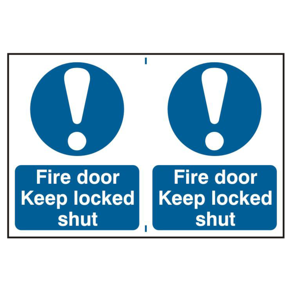 ASEC Fire Door Keep Locked Shut 200mm x 300mm PVC Self Adhesive Sign 2 Per Sheet - Blue & White