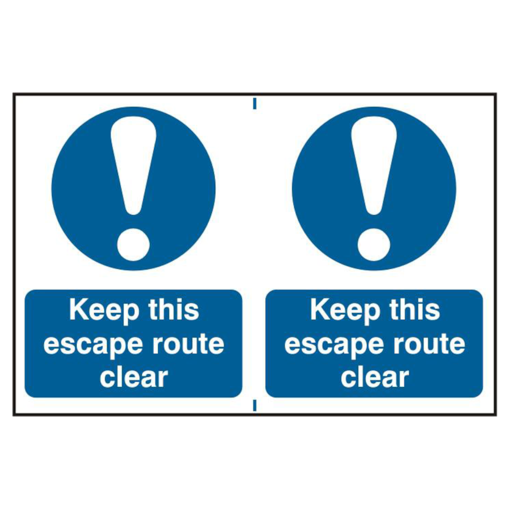 ASEC Keep This Escape Route Clear 200mm x 150mm PVC Self Adhesive Sign 2 Per Sheet - Blue & White