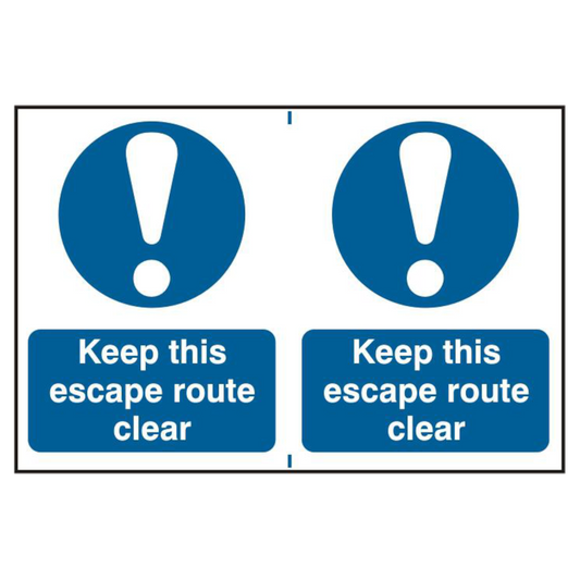 ASEC Keep This Escape Route Clear 200mm x 150mm PVC Self Adhesive Sign 2 Per Sheet - Blue & White