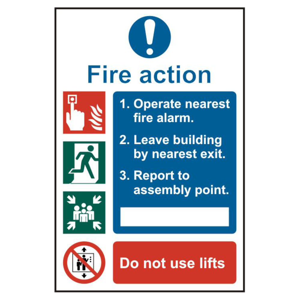 ASEC Fire Action Procedure 200mm x 300mm PVC Self Adhesive Sign Option 1 - White