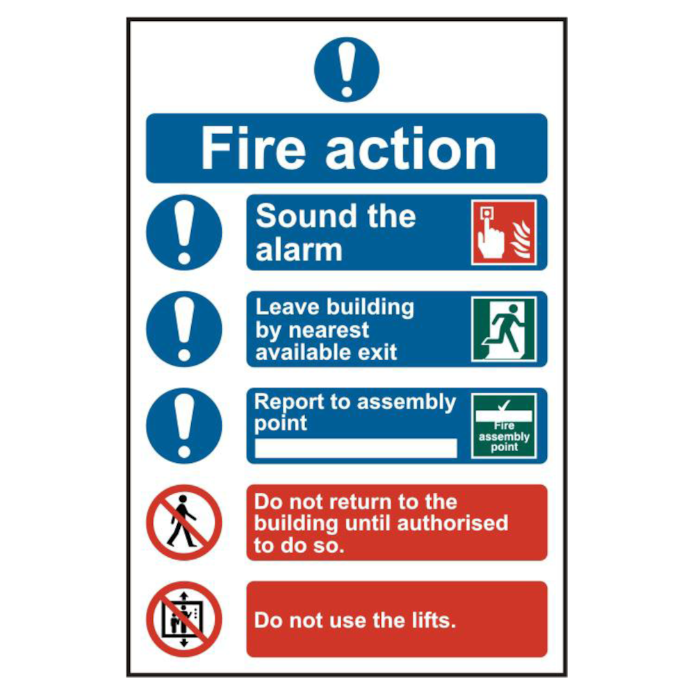 ASEC Fire Action Procedure 200mm x 300mm PVC Self Adhesive Sign Option 2 - White