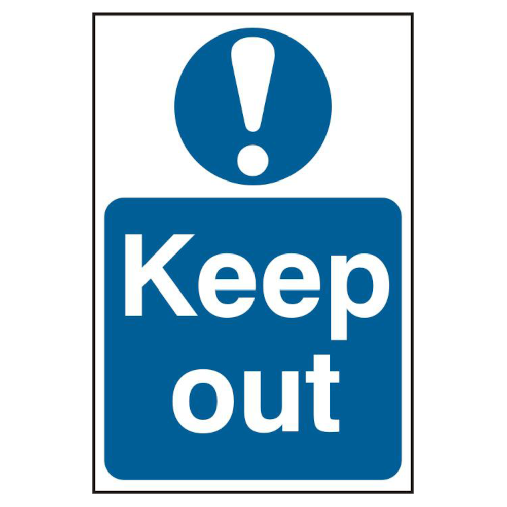 ASEC Keep Out 200mm x 300mm PVC Self Adhesive Sign 1 Per Sheet - Blue & White