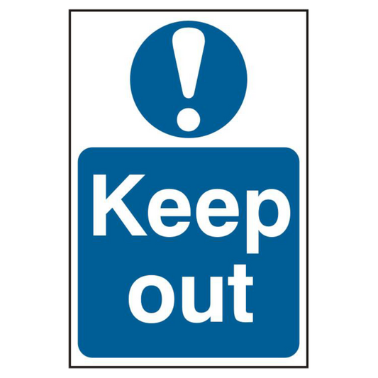 ASEC Keep Out 200mm x 300mm PVC Self Adhesive Sign 1 Per Sheet - Blue & White