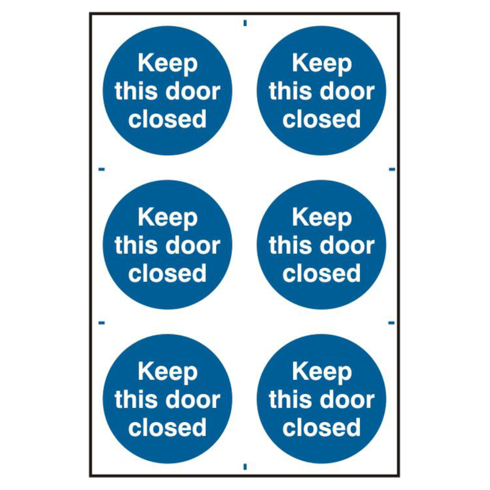 ASEC Keep This Door Closed 200mm x 300mm PVC Self Adhesive Sign 6 Per Sheet - Blue & White