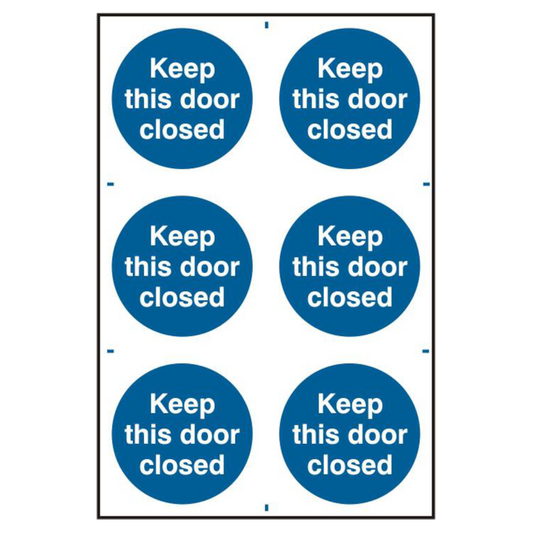 ASEC Keep This Door Closed 200mm x 300mm PVC Self Adhesive Sign 6 Per Sheet - Blue & White